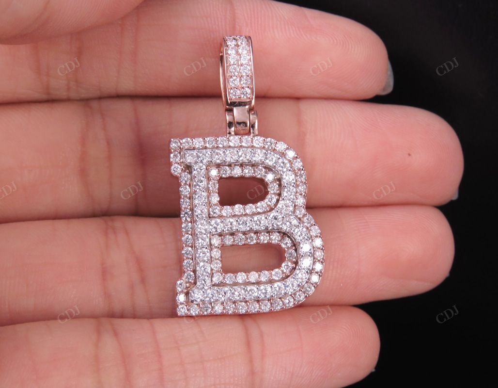 1.5" 1.8 CTW 10K Two Tone Gold Real Diamond 3D Initial 'B' Letter Pendant CustomDiamJewel