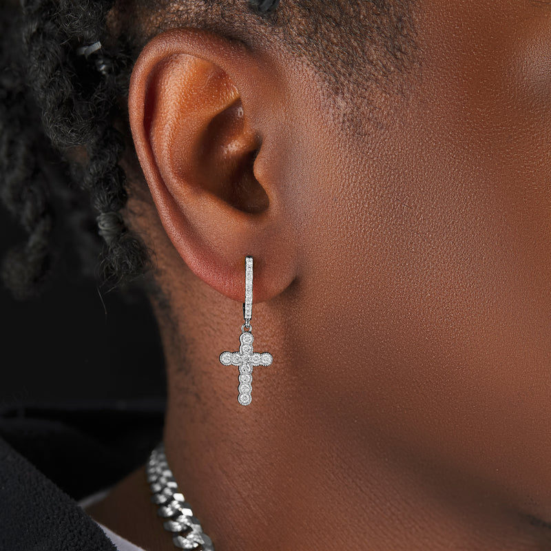 14k Gold Cross Moissanite Diamond Huggie Earrings Stud earrings CustomDiamJewel