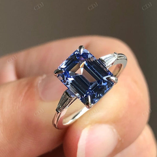 Vintage Emerald Cut Blue Moissanite Ring customdiamjewel