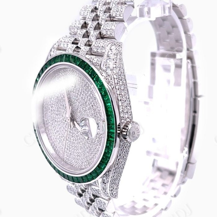 Custom Green Princess Bezel Fully Iced Out Rolex Watch customdiamjewel