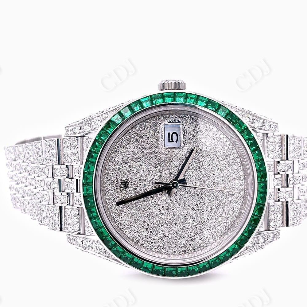 Custom Green Princess Bezel Fully Iced Out Rolex Watch customdiamjewel