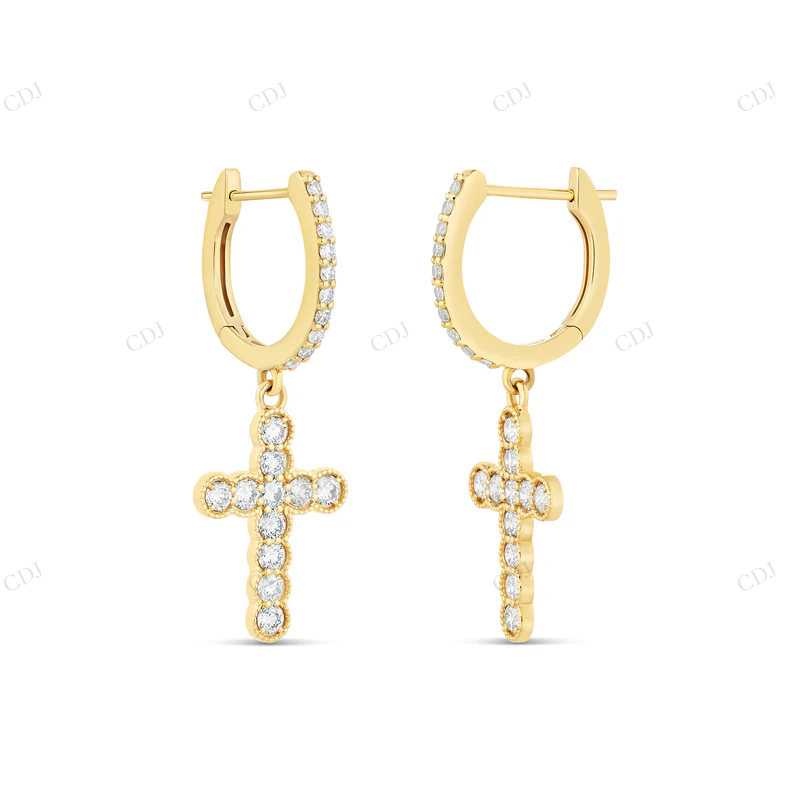 14k Gold Cross Moissanite Diamond Huggie Earrings Stud earrings CustomDiamJewel
