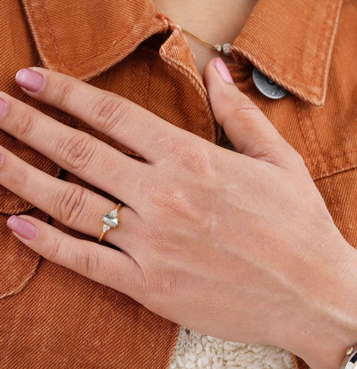 Hexagon Salt and Pepper Solitaire Ring customdiamjewel