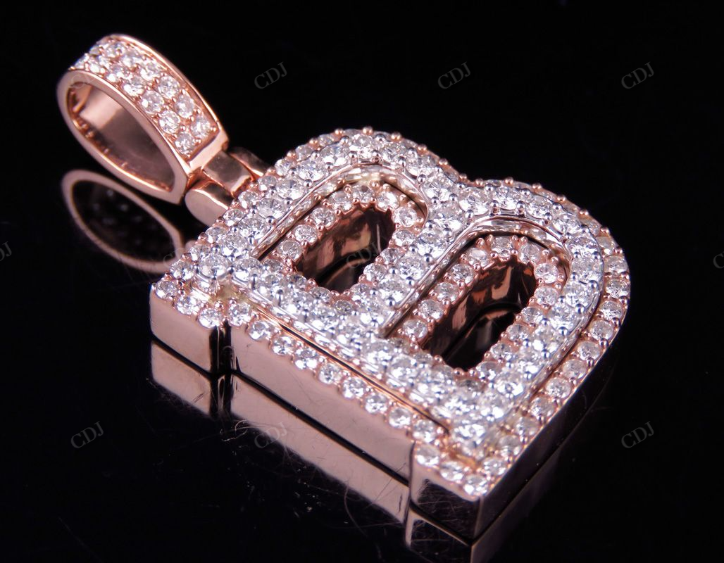 1.5" 1.8 CTW 10K Two Tone Gold Real Diamond 3D Initial 'B' Letter Pendant CustomDiamJewel