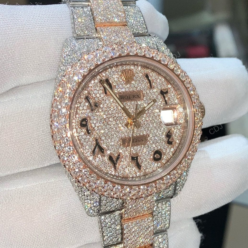 Rose White Rolex Moissanite Diamond Set Hip Hop Iced Out watch hip hop jewelry CustomDiamJewel