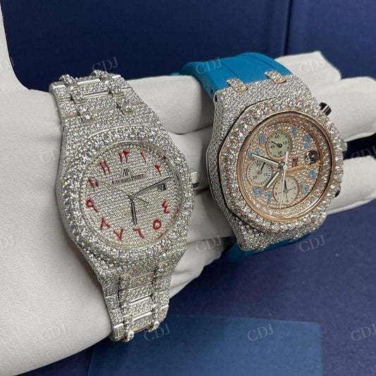 Full White Fully Iced Out Custom AP Diamond Automatic Movement Watch customdiamjewel