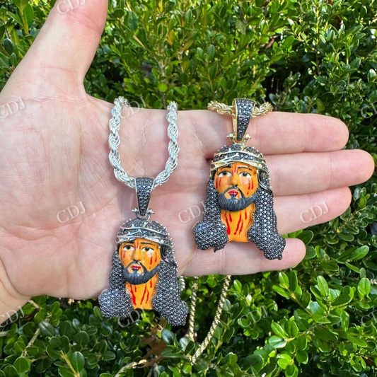 Enamel Jesus Piece Black Diamond Pendant  customdiamjewel   