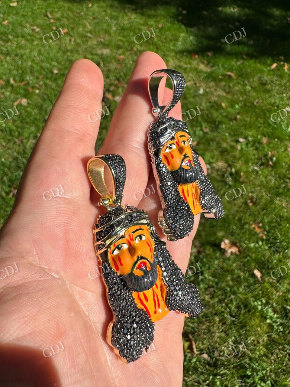 Enamel Jesus Piece Black Diamond Pendant  customdiamjewel   