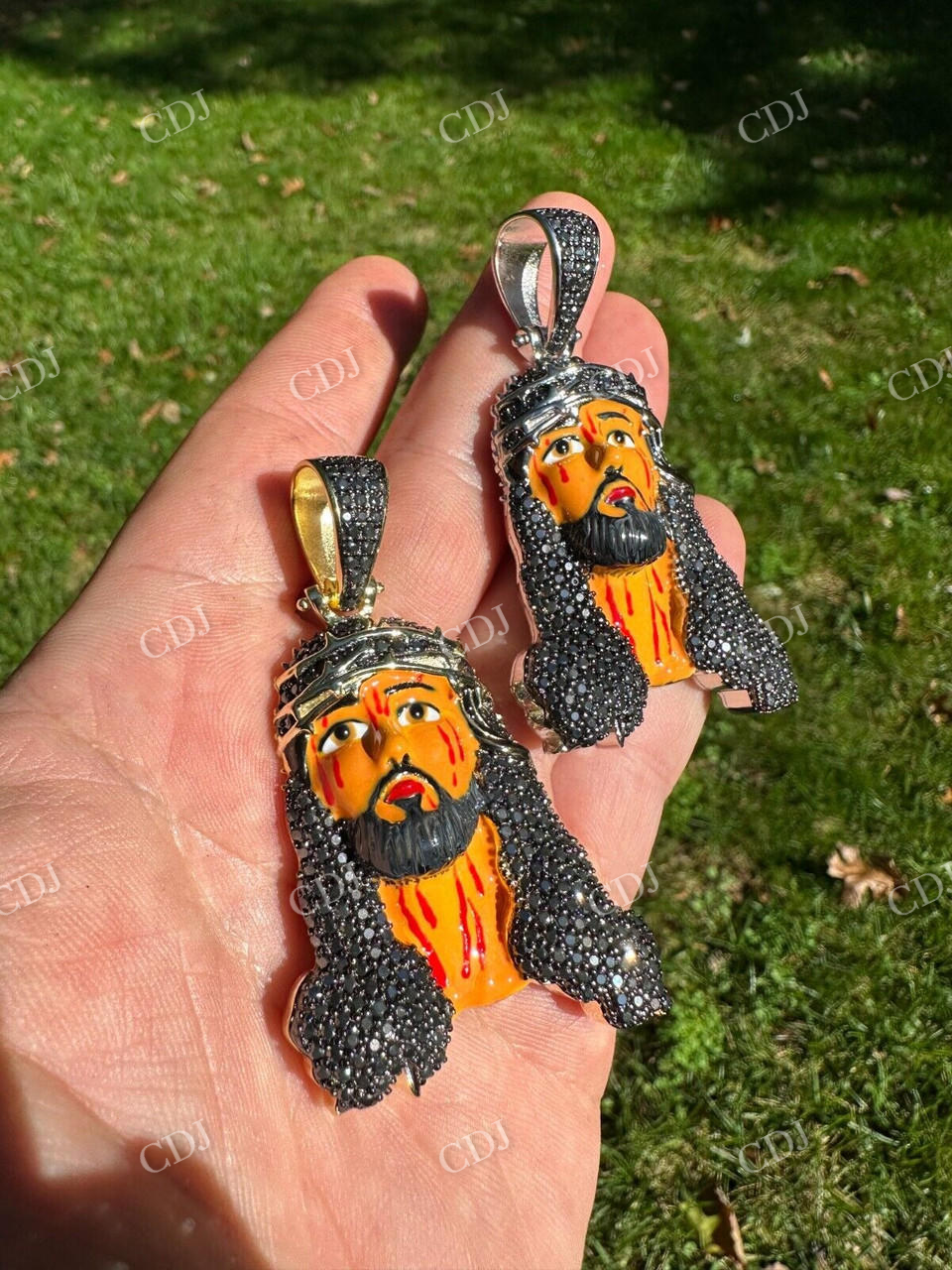 Enamel Jesus Piece Black Diamond Pendant  customdiamjewel   