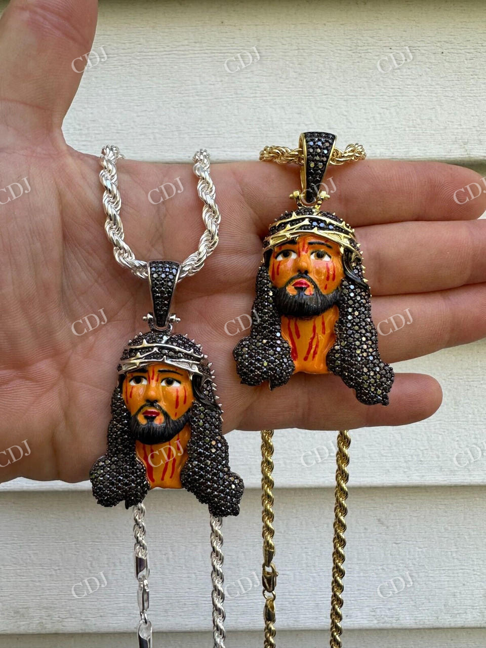 Enamel Jesus Piece Black Diamond Pendant  customdiamjewel   