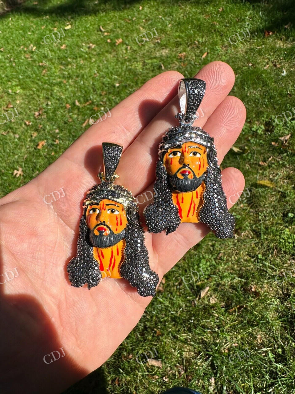 Enamel Jesus Piece Black Diamond Pendant  customdiamjewel   