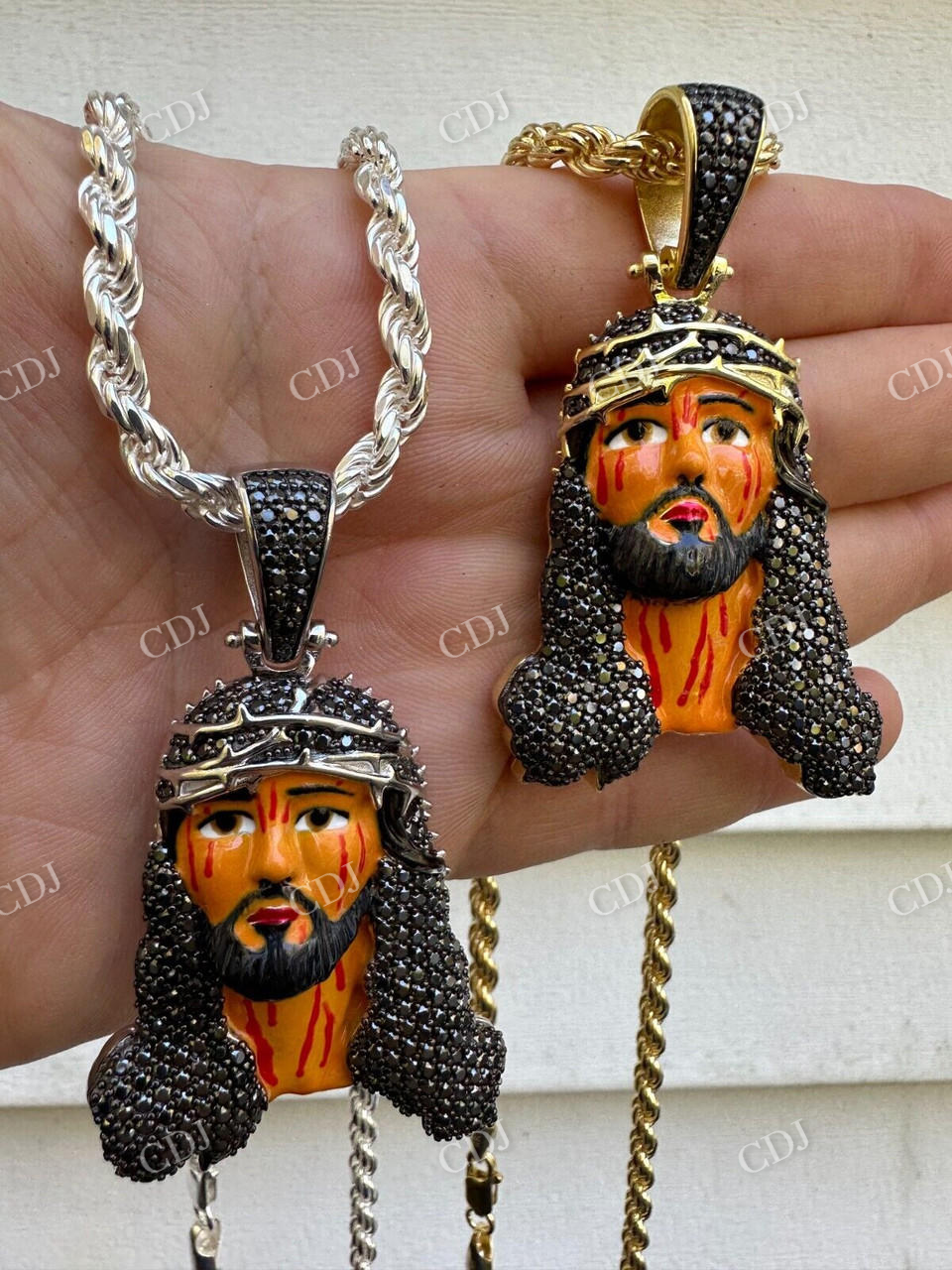 Enamel Jesus Piece Black Diamond Pendant  customdiamjewel   