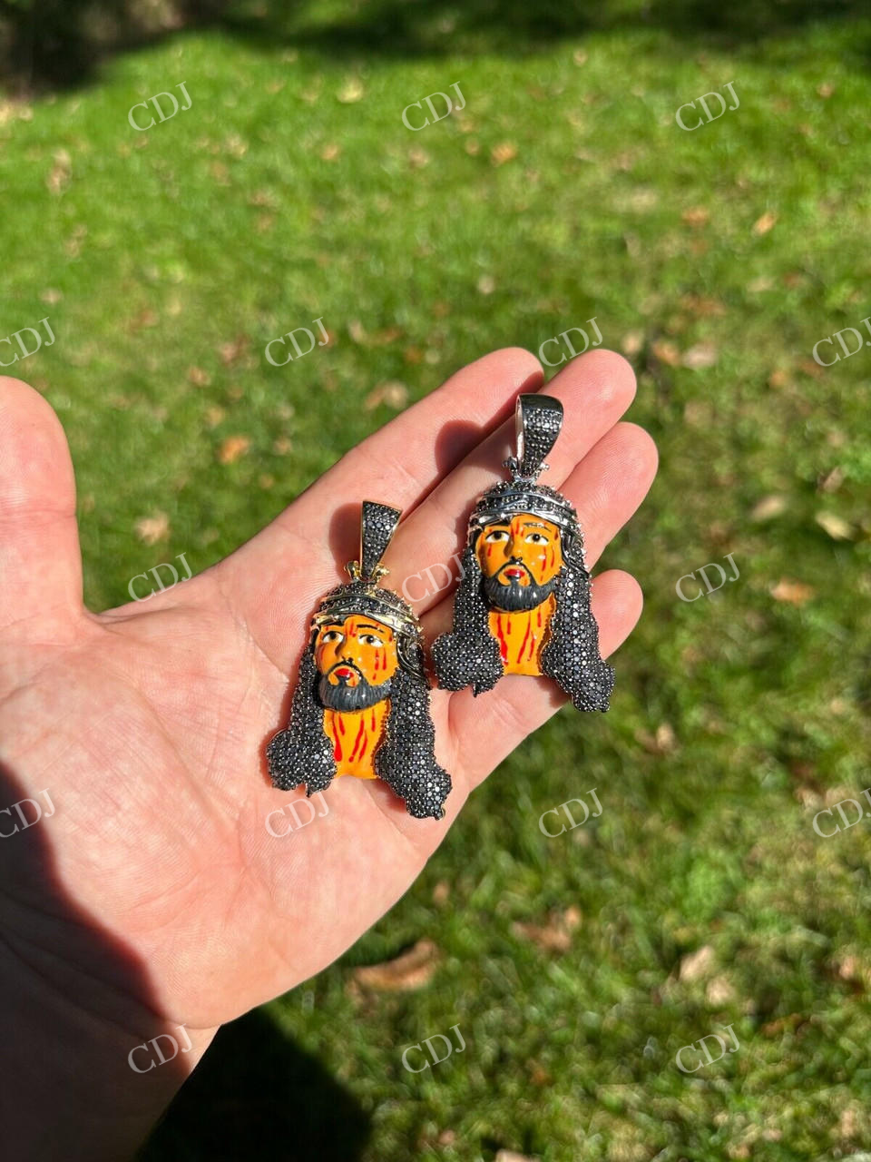 Enamel Jesus Piece Black Diamond Pendant  customdiamjewel   