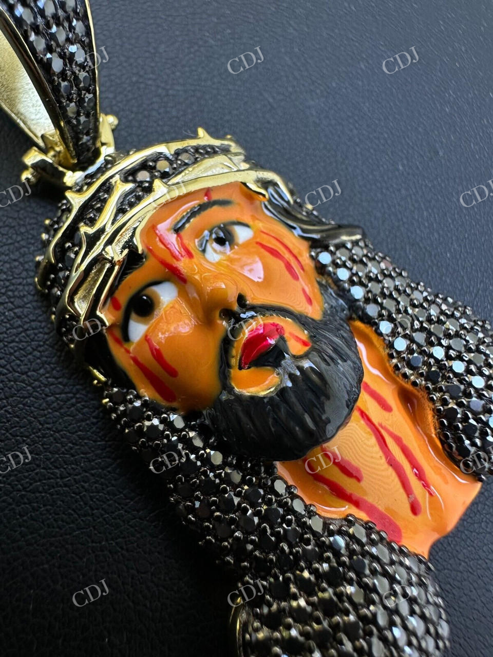 Enamel Jesus Piece Black Diamond Pendant  customdiamjewel   