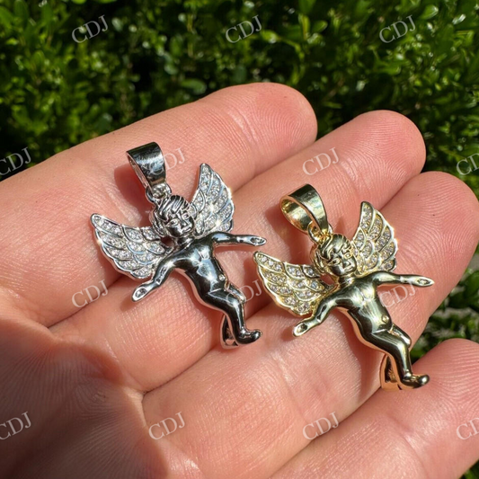 14K Gold Micro Angel Diamond Pendant  customdiamjewel   