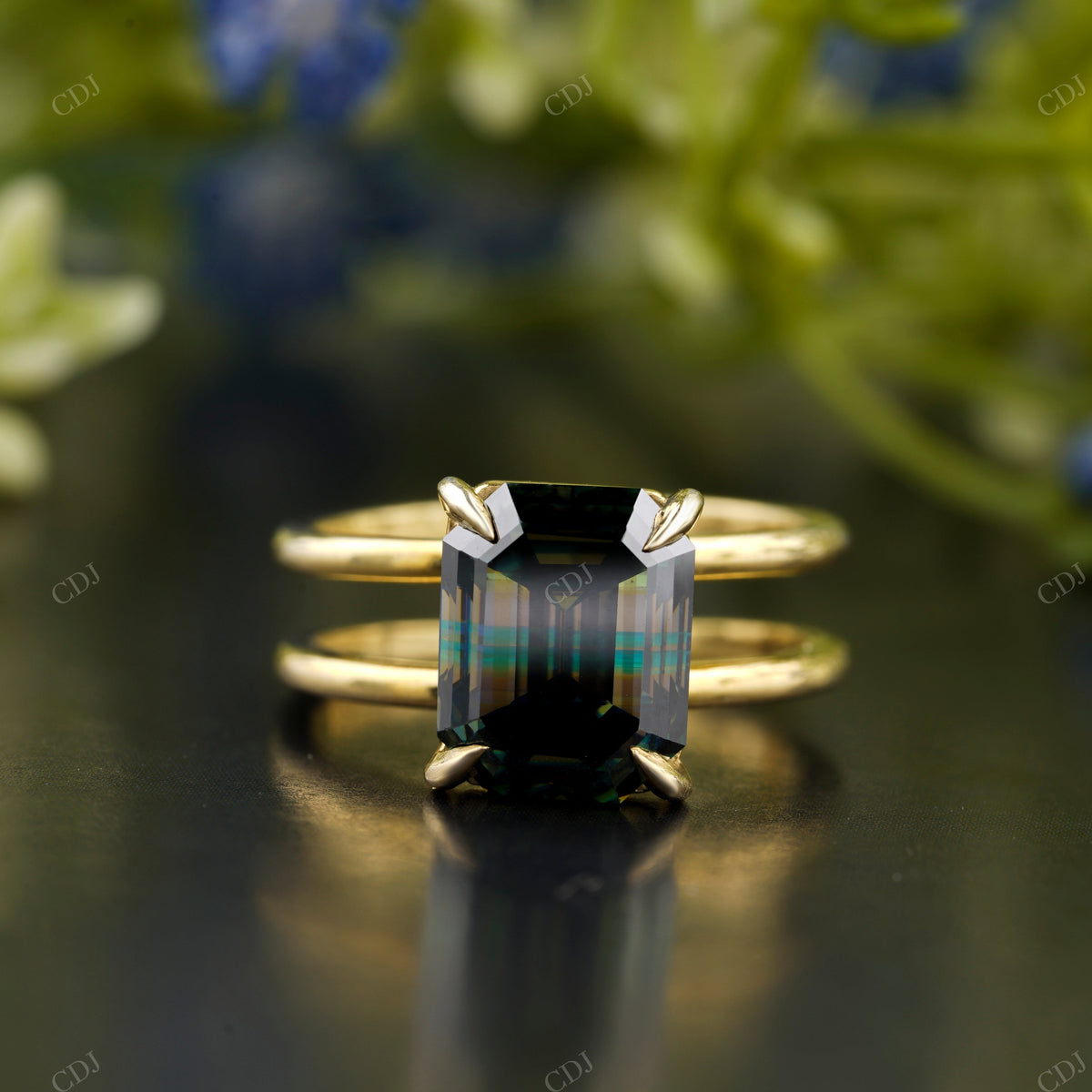 Black Emerald Cut Engagement Ring customdiamjewel