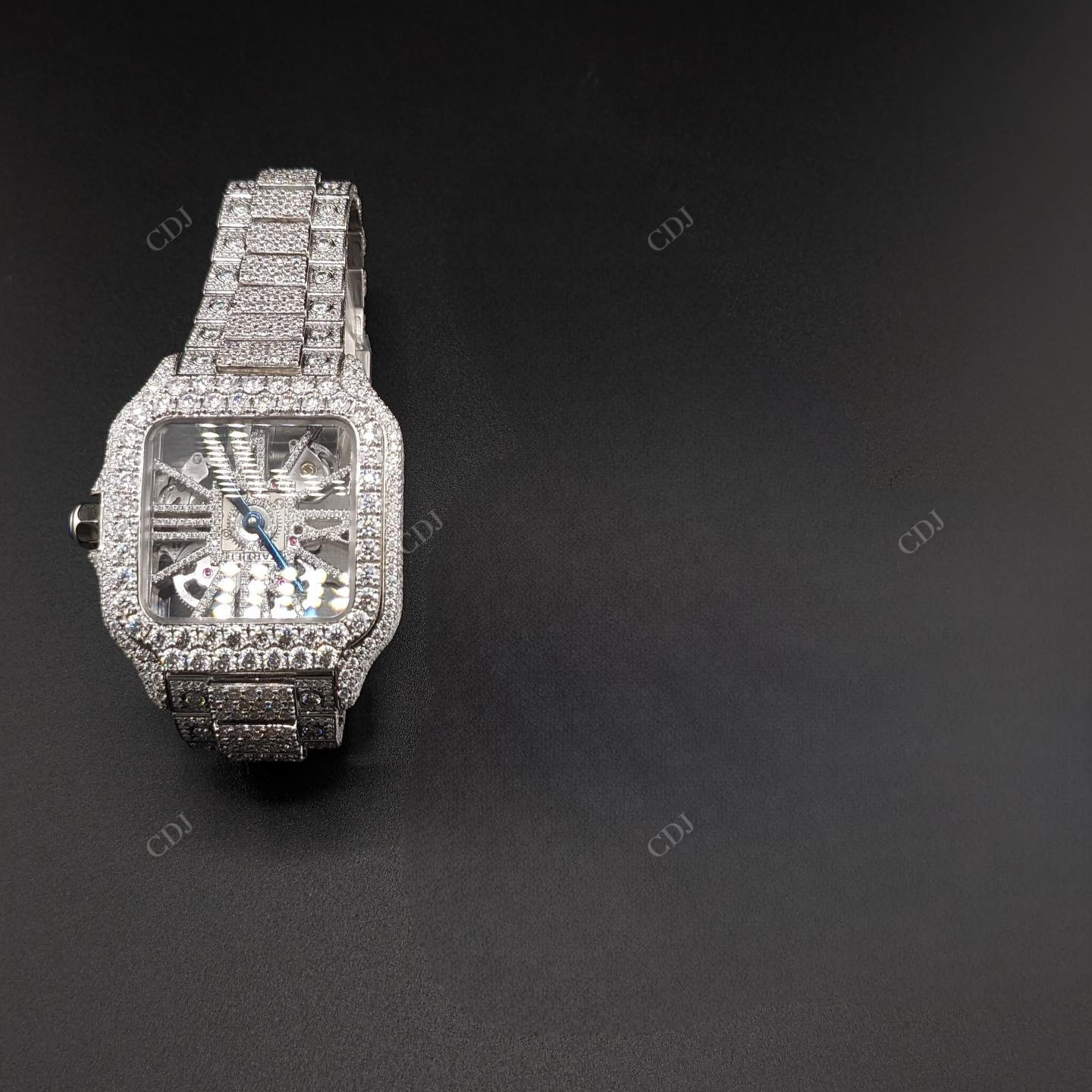 Full White Cartier Skeleton Modified Belt Iced Out Moissanite Diamond Watch hip hop jewelry CustomDiamJewel