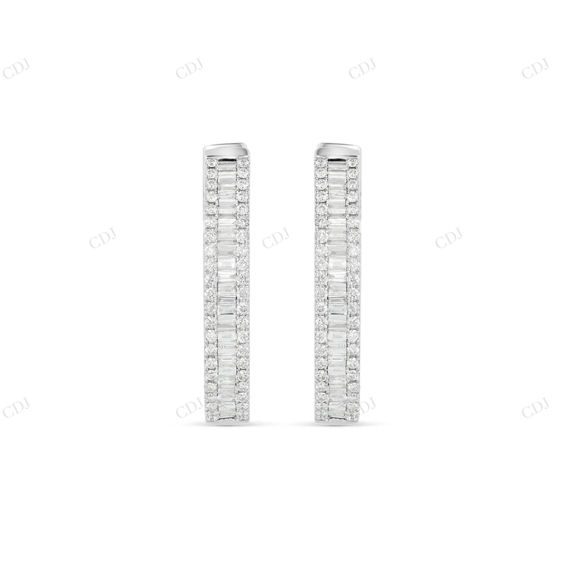 14K White Gold Baguette Diamond Hoop Earrings Stud earrings CustomDiamJewel