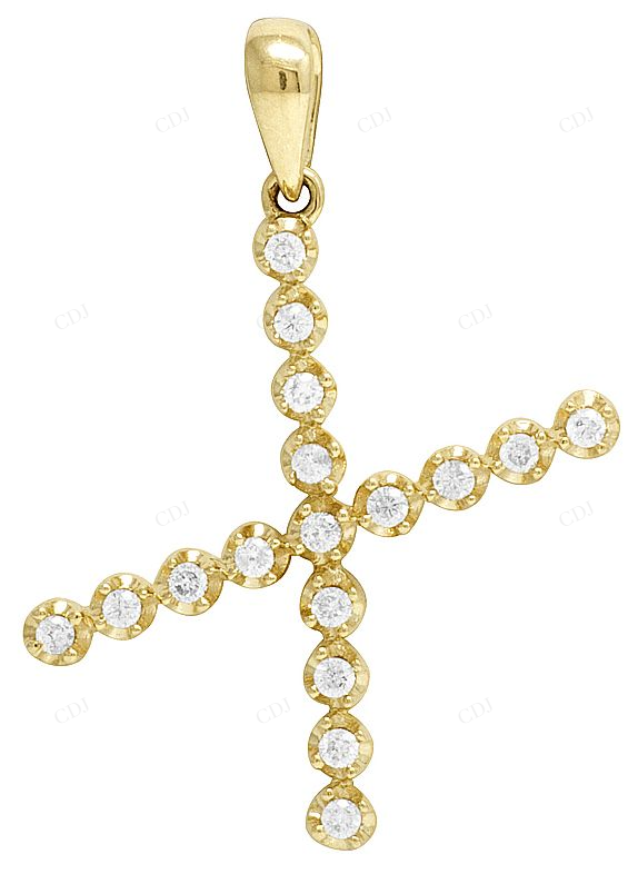 10K Gold 1 Row Natural Diamond Initial X Letter Charm Pendant CustomDiamJewel