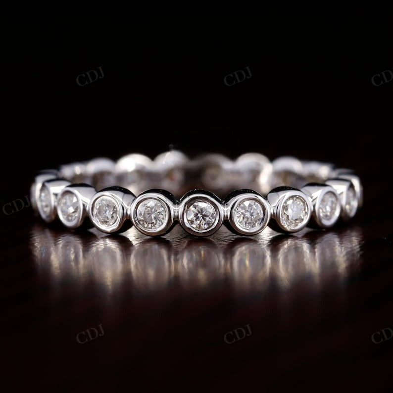 Bezel set Natural Diamond White Gold Wedding Band  customdiamjewel   