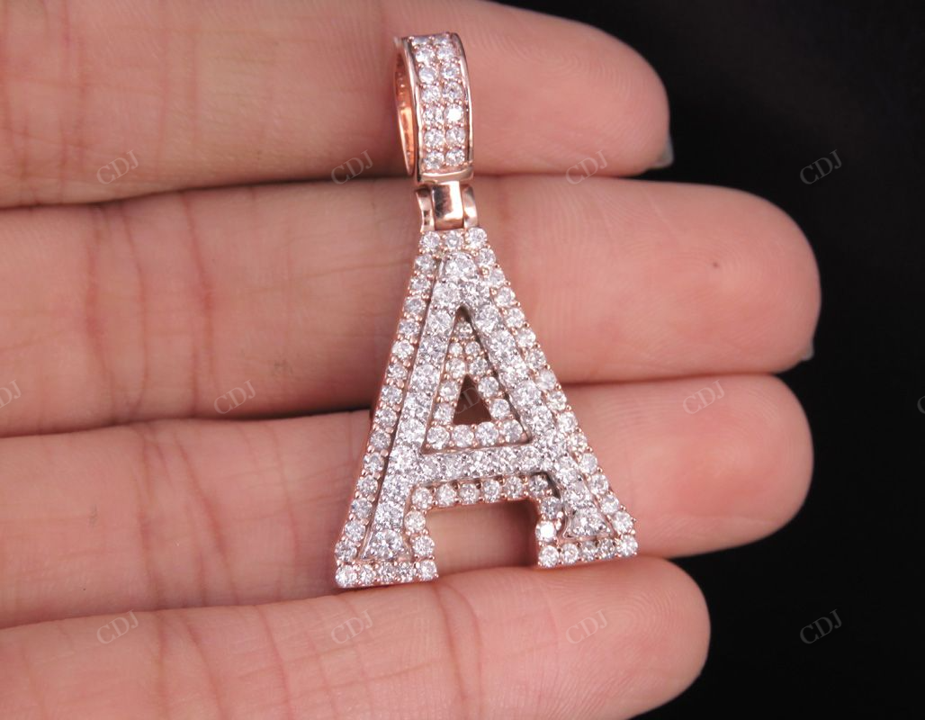 1.5" 1.55 CTW Two Tone Gold Diamond Custom Initial 'A' Letter Pendant CustomDiamJewel