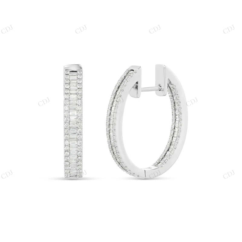 14K White Gold Baguette Diamond Hoop Earrings Stud earrings CustomDiamJewel
