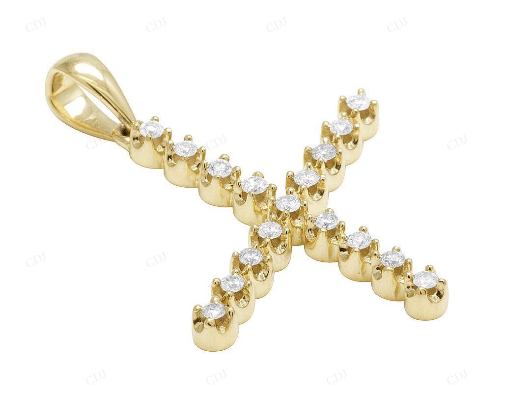 10K Gold 1 Row Natural Diamond Initial X Letter Charm Pendant CustomDiamJewel