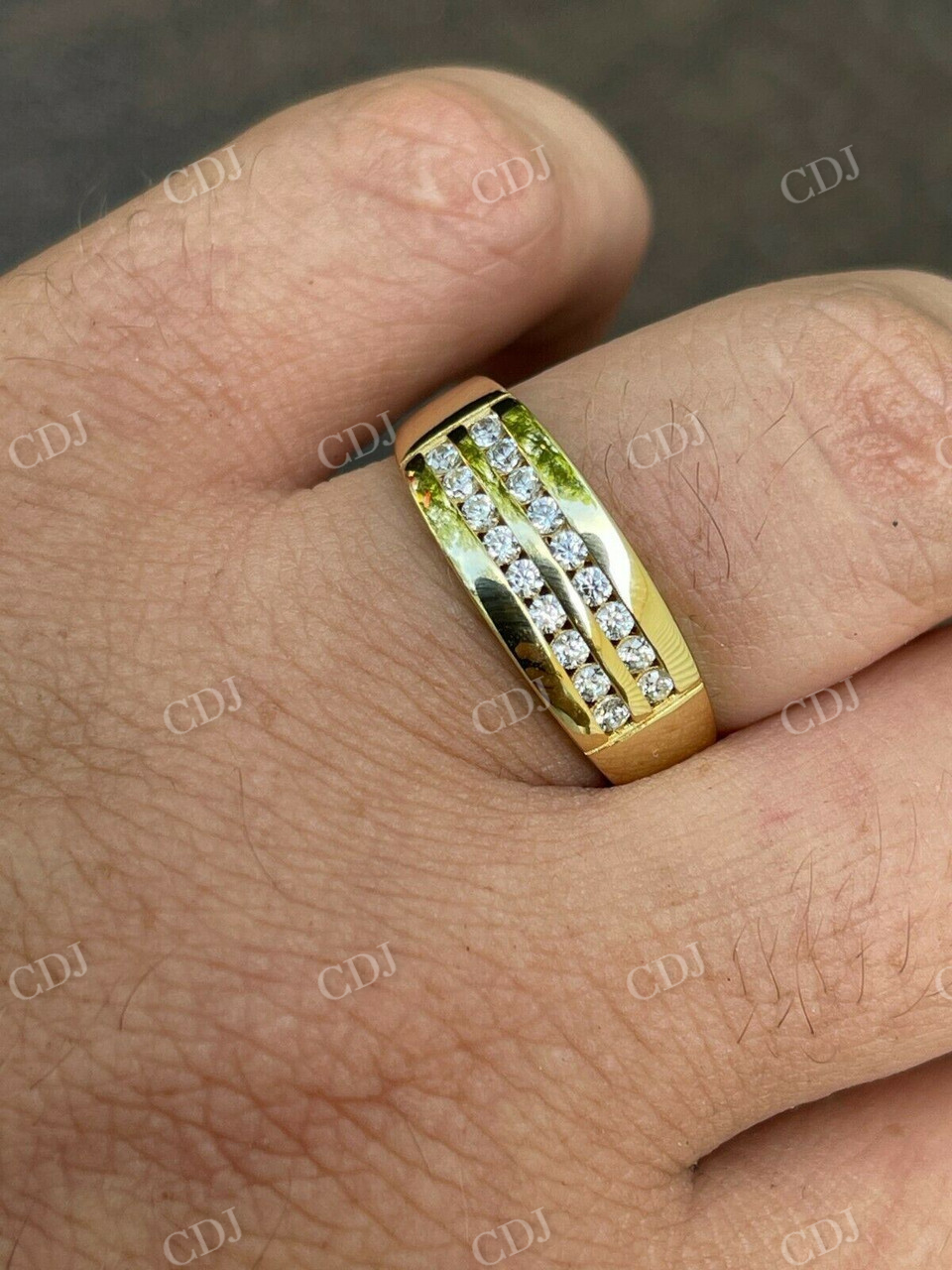 14K Yellow Gold Diamond Iced Wedding Band  customdiamjewel   