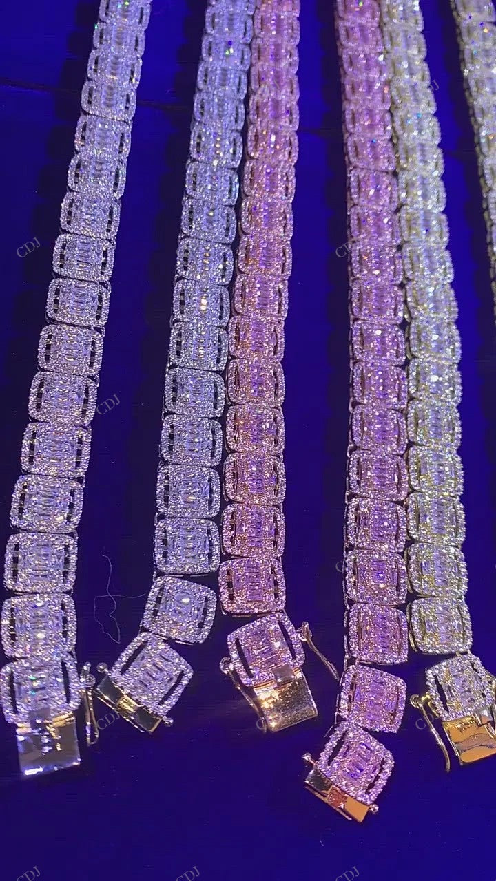 VVS Moissanite 925 Silver Sugar Cube Chain CustomDiamJewel