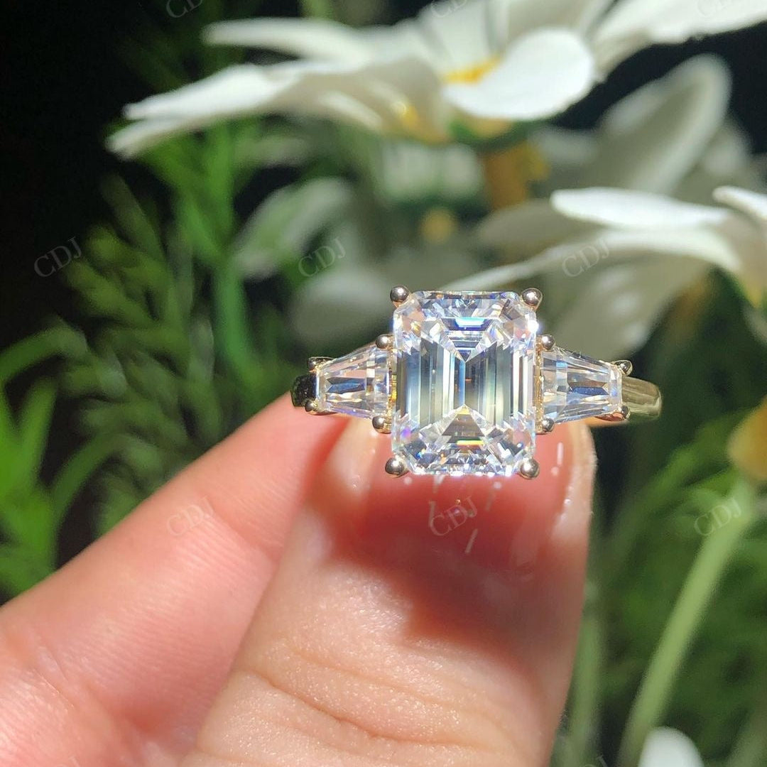 Three Stone Emerald Lab Grown Diamond Ring customdiamjewel