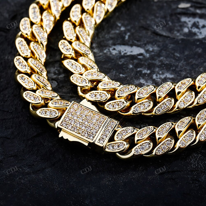 8mm Miami Link Diamond 14K Gold Cuban Chain hip hop jewelry CustomDiamJewel
