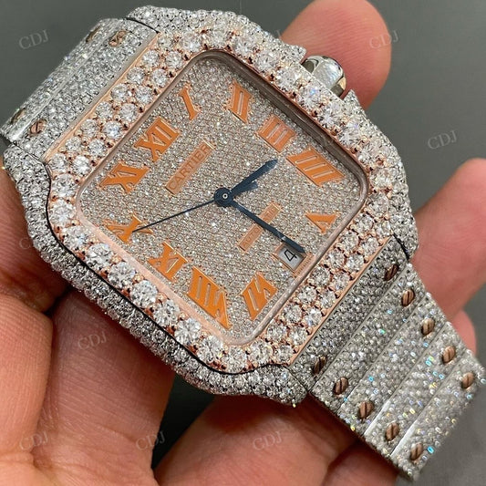 Orange Roman Numerical Cartire Santos Diamond Watch customdiamjewel