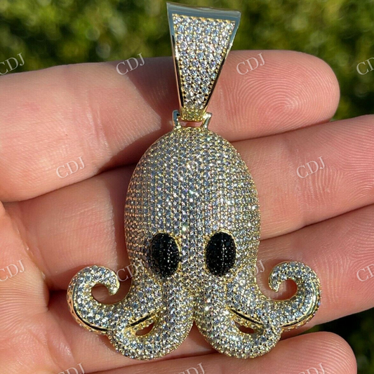 14K Gold Hip Hop Iced Octopus Emoji Diamond Pendant  customdiamjewel   