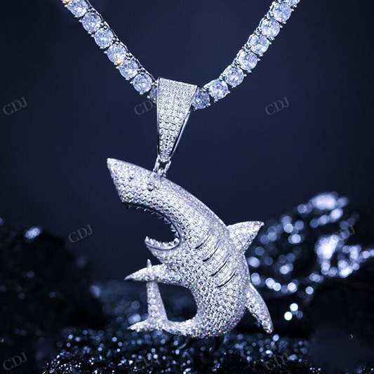 Hip Hop Iced Out Missanite Diamond Shark Pendant hip hop jewelry CustomDiamJewel