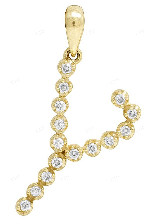 Natural Diamond 10K Gold 1" Y Letter Pendant CustomDiamJewel
