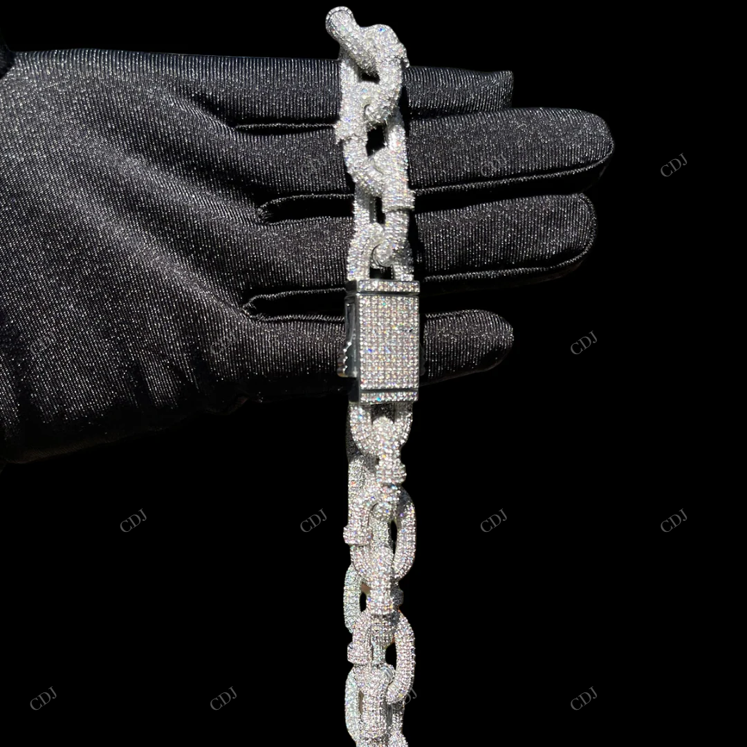 18KT White Gold Moissanite Cuban Link Chain CustomDiamJewel