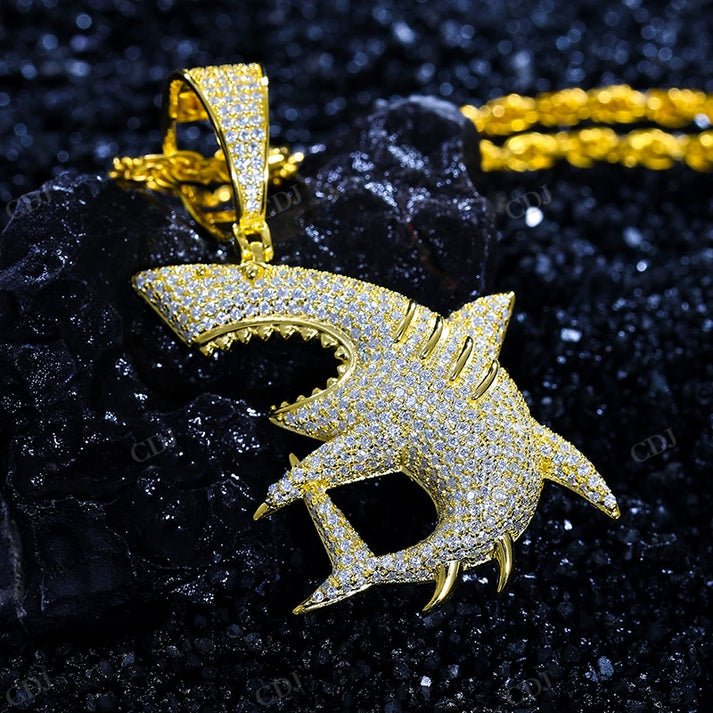 Hip Hop Iced Out Missanite Diamond Shark Pendant hip hop jewelry CustomDiamJewel