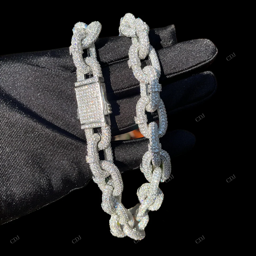 18KT White Gold Moissanite Cuban Link Chain CustomDiamJewel