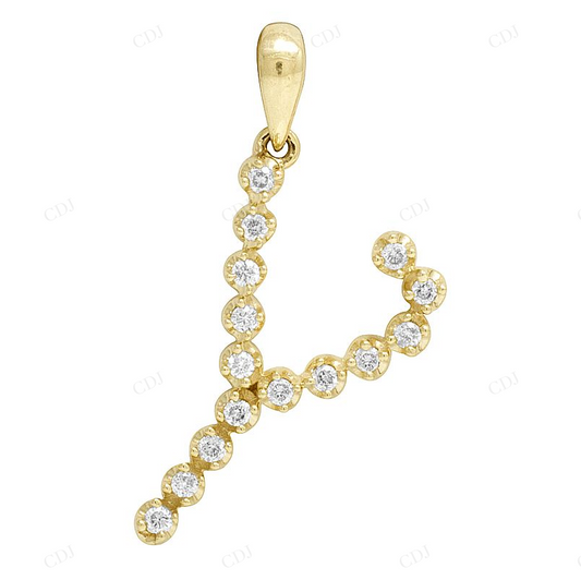 Natural Diamond 10K Gold 1" Y Letter Pendant CustomDiamJewel
