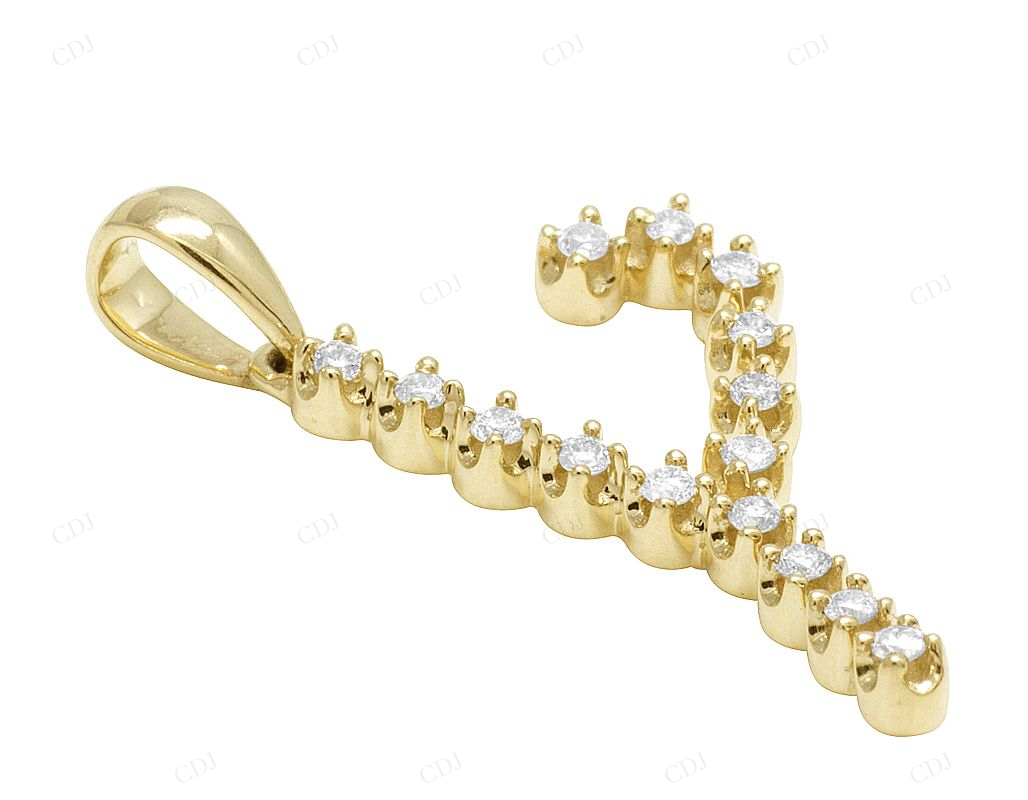 Natural Diamond 10K Gold 1" Y Letter Pendant CustomDiamJewel