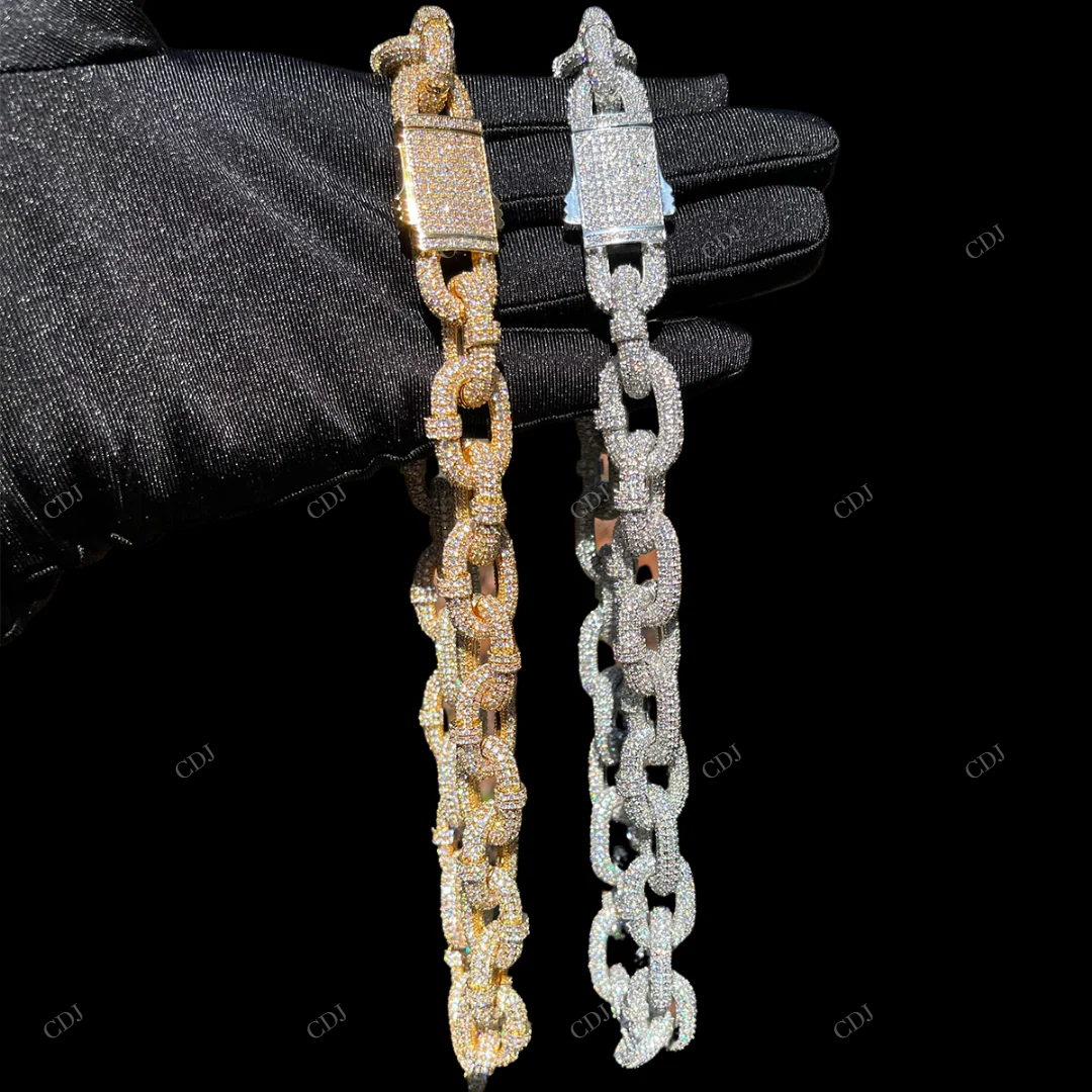 18KT White Gold Moissanite Cuban Link Chain CustomDiamJewel