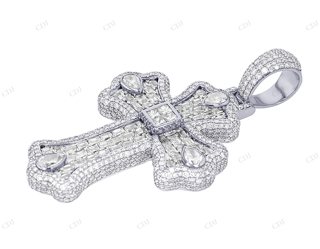 Emerald Cut Lab Grown Diamond 10K Gold Cross Pendant Hip Hop Pendent CustomDiamJewel
