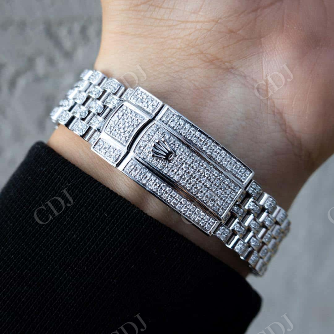 Rolex Jubilee Green Baguette Numbers Custom Moissanite Watch customdiamjewel