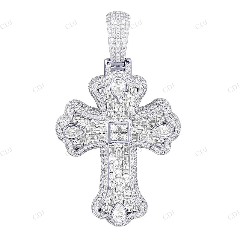 Emerald Cut Lab Grown Diamond 10K Gold Cross Pendant Hip Hop Pendent CustomDiamJewel