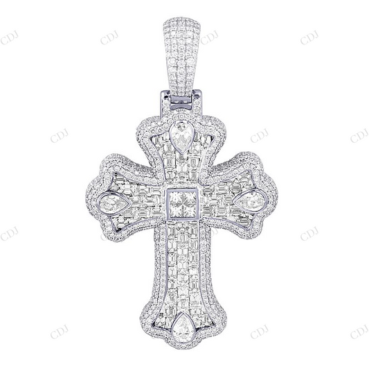 Emerald Cut Lab Grown Diamond 10K Gold Cross Pendant Hip Hop Pendent CustomDiamJewel