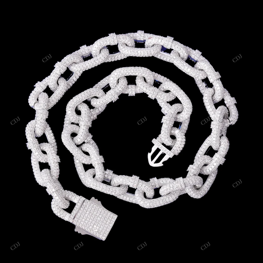 18KT White Gold Moissanite Cuban Link Chain CustomDiamJewel
