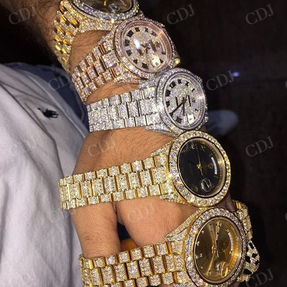 Hip Hop Natural Diamond Studded Roman Dial Cartier Watch for Men customdiamjewel
