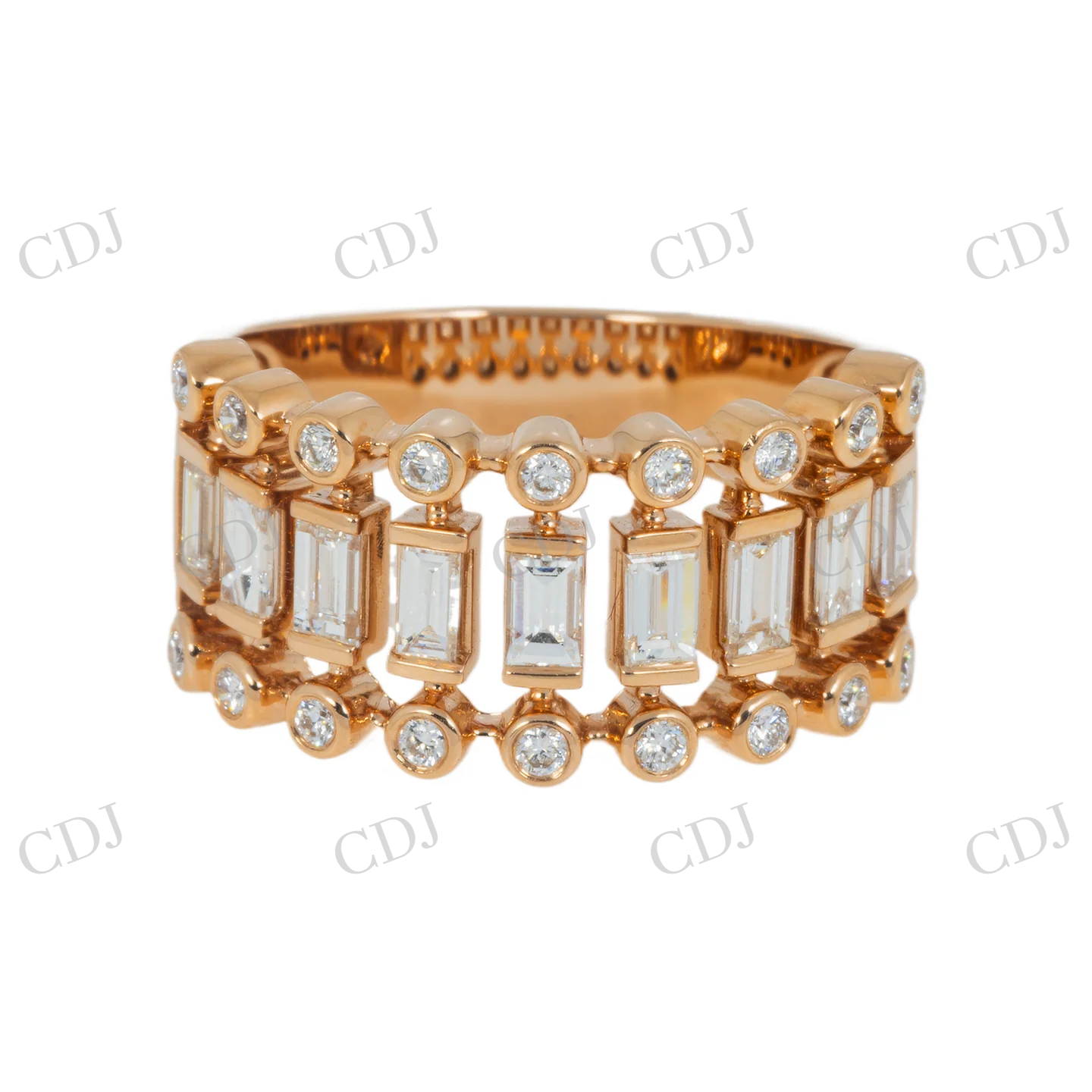 0.96 CTW Sterling Silver Moissanite Baguette And Round Diamond Ring Hip Hop Ring customdiamjewel