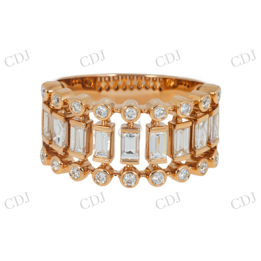 0.96 CTW Sterling Silver Moissanite Baguette And Round Diamond Ring Hip Hop Ring customdiamjewel
