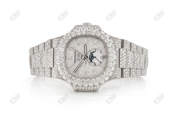 Handmade Moissanite Studded Chrono Moissanite Bust Down Watch customdiamjewel